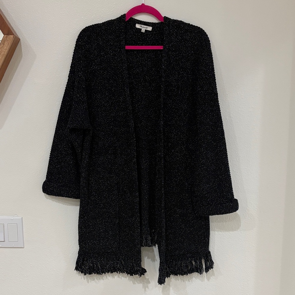 Madewell black with white Fringe Open-Front Cardigan